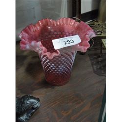 Opalescent cranberry glass vase