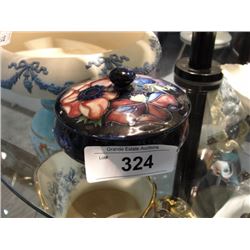 Moorcroft lidded dish, lid has chip and bowl has crack