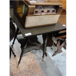 Square two-tier occasional table w/glass ball in claw feet