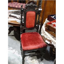 Carved chair w/red velvet