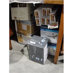 4 ceiling fans NIB, 9 sets mini blinds, and new shower faucet set