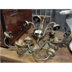 Brass chandelier w/pair of brass wall sconce fixtures