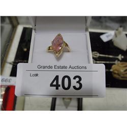 14kt gold pink cubic zirconium, diamond & colourless cubic zirconium ring