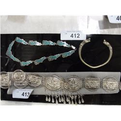 Sterling & turqoise necklace and bronze arm band