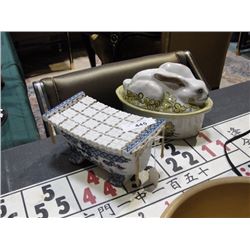 Japanese porcelain pillow and bunny dish