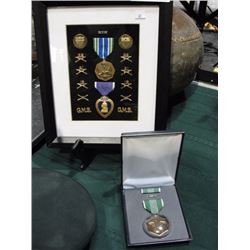 US military merit medal in box & framed US purple heart medal