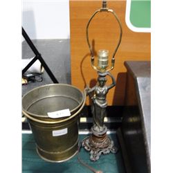 Brass bucket and lamp
