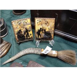 Bone handled brush and pair of silhouettes