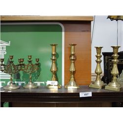 3 pairs brass candlesticks