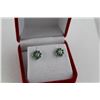 Image 2 : NEW GREEN EMERALD AND DIAMOND STUD EARRINGS. 0.65CT, 16 EMERALDS AND 2 DIAMONDS, STERLING SILVER,