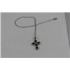 Image 2 : 1.25CT GARNET AND DIAMOND CROSS NECKLACE, 5 PEAR CUT GARNETS, STERLING SILVER, INCLUDES $325