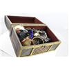 Image 2 : TREASURE CHEST JEWELLERY BOX FILLED WITH MISC JEWELLERY - SOME SILVER