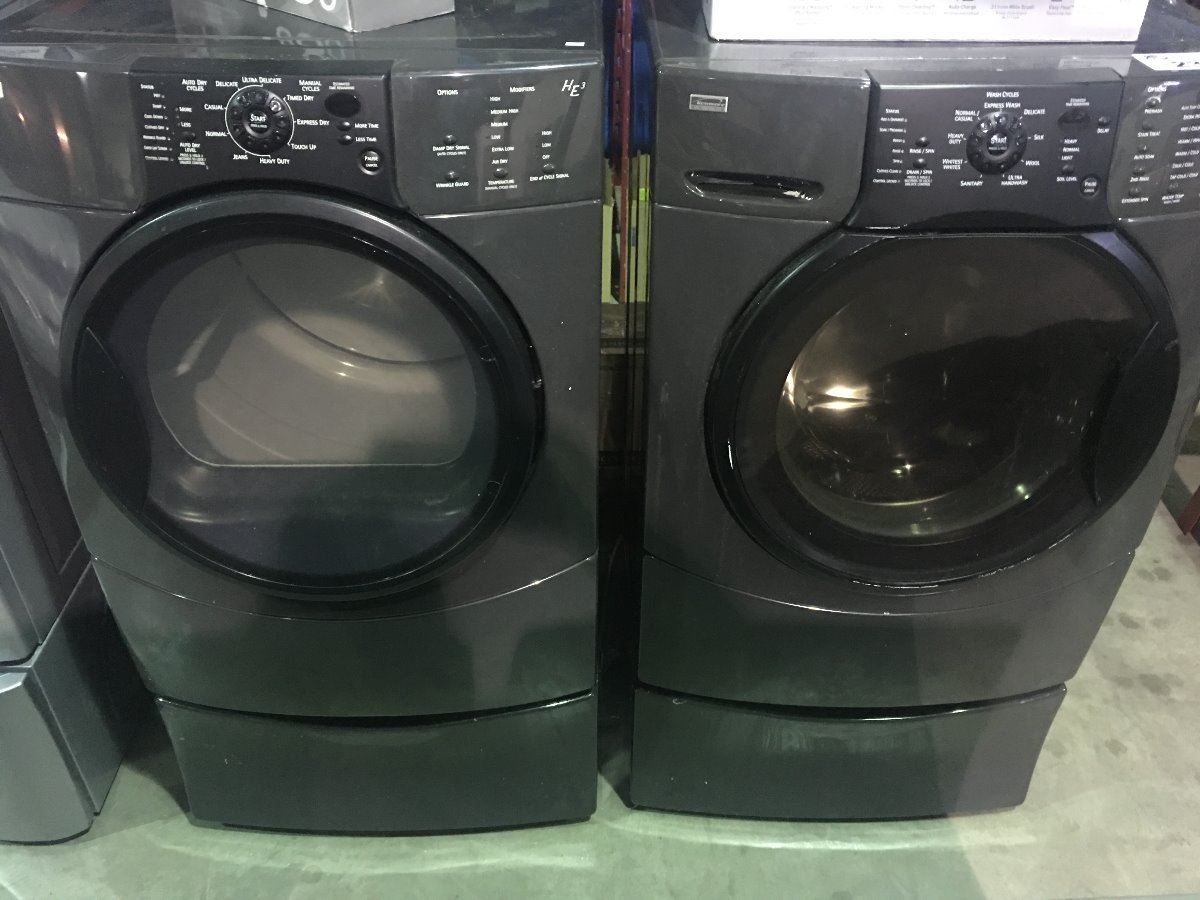 KENMORE ELITE HE3 CHARCOAL GREY FRONT LOAD WASHER & DRYER SET WITH