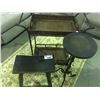 Image 1 : METAL & WICKER SERVING CART, HEAVY METAL PLANT PEDESTAL & WOODEN STOOL