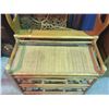Image 2 : 5 ASSORTED WOODEN ACCENT PIECES - TOWEL HANGER, LINEN TRUNK, WICKER SELF UNIT, DARK