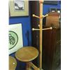 Image 2 : 2 ROUND MAPLE SIDE TABLES, COAT TREE & SMALL BENCH SEAT