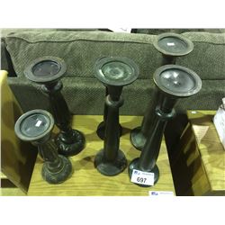 GROUP OF 6 TALL WOODEN CANDLE STICKS