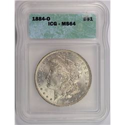 1884-O MORGAN SILVER DOLLAR, ICG MS-64