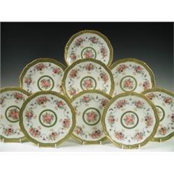A set of twelve Copeland Spode bone china dessert plates, each printed and painted with floral...