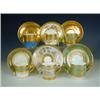 Image 1 : Six 20th Century Minton cabinet cups and saucers with acid-etched decoration, 1 saucer matched...