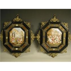 A pair of early 20th century Italian porcelain plaques, one moulded with the rape of the Sabin...