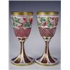 Image 1 : A pair of l9th Century Bohemian glass goblets, the cranberry glass with white overlay decorate...