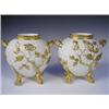 Image 1 : A pair of Victorian Royal Worcester vases with basket weave moulding and relief foliage decora...