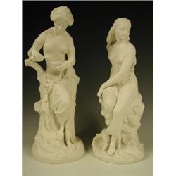 Two Victorian parianware figures: a Minton 'Miranda' after John Bell, date code for 1862 (chip...