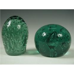 Two Victorian green bubble glass dump weights, tallest 13cm Est. 100/150...