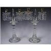 Image 1 : A pair of twin branch glass candelabrum each with silver plated sconces and the drip trays wit...