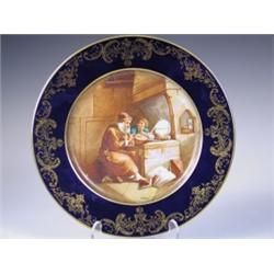A 19th Century Sevres porcelain plate, signed Malpass, with printed marks verso, 23.5cm diamet...