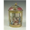 Image 1 : A Vienna porcelain cup and cover, in blue and pink colours and gilt, with a biblical scene to...