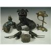 Image 1 : Five 19th Century Chinese bronzes: A pair of crayfish; a crane on a turtle; a cloisonnT Shi-sh...
