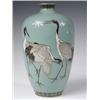 Image 1 : A Hyashi Kodenji fine wire cloisonnT vase decorated with red headed cranes against a sage gree...