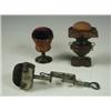 Image 1 : Three Victorian pin cushions: two in turned and carved wooden stands and one steel sewing clam...