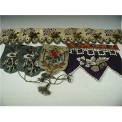A small collection of Victorian embroidery and beadwork: three face screens, one mantelpiece f...