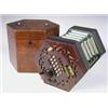 Image 1 : A Louis Lachenal Patent concertina with a rosewood fretwork case and leather bound bellows, wi...