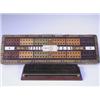 Image 1 : A l9th Century Tunbridge ware cribbage board the centre with an ivory plaque with an engraved...