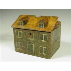 A 19th Century novelty jewellery box in the form of a Georgian house, decorated with painted i...