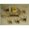 Image 1 : Six miniature 'feather' chairs and a settee, 19th Century, tallest 8cm, (made from birds feath...
