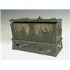 Image 1 : A 19th Century continental iron casket, decorated with religious figures to the front, an inte...