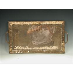 A Newlyn copper tray, stamped J P for John Pearson, of rectangular form, handles to each end a...