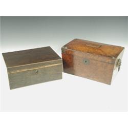 A 19th Century burr walnut tea caddy and a rosewood workbox Est. 130/180...