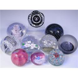 Ten 20th Century paperweights comprising 7 Caithness glass including "Fleur", "Heart" (no.109...