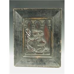 A 19th Century carved panel of a man on horseback, possibly Napoleon Est. 200/250...