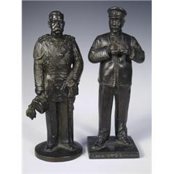 A 20th Century Japanese bronze figure of a naval officer holding binoculars, on a square base...