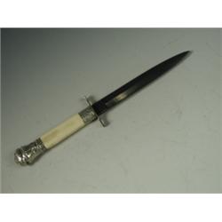 A continental hunting knife with an ivory handle and embossed white metal mounts, 26.5cm long<...