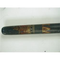 An early 19th Century truncheon with painted decoration, a gilt crown and W R, 52cm long Es...