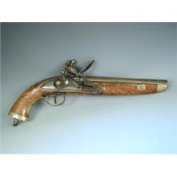 An early 19th Century Belgian Sea Service flintlock holster pistol with steel barrel, and bras...