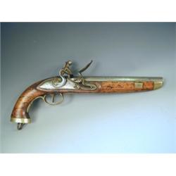 A Belgian Sea Service flintlock holster pistol, the stock with brass fittings Est. 200/300...